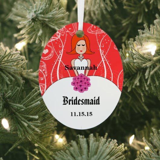 明るい赤紫色&コーラル結婚の赤毛の花嫁 メタルオーナメント (インサイチュ)