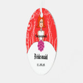 明るい赤紫色&コーラル結婚の赤毛の花嫁 メタルオーナメント (正面左)