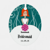 明るい赤紫色&コーラル結婚の赤毛の花嫁 メタルオーナメント (正面)