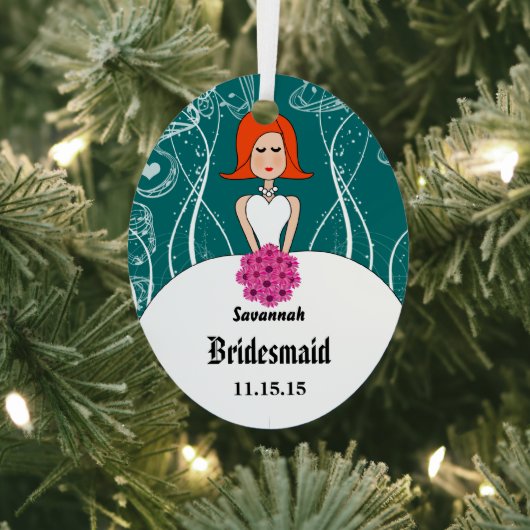 明るい赤紫色&コーラル結婚の赤毛の花嫁 メタルオーナメント (インサイチュ)