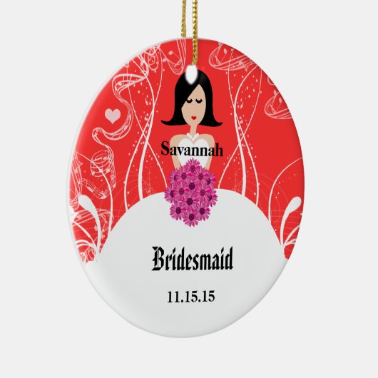 明るい赤紫色&コーラル結婚ズガウンブリデスメイドオーナメント セラミックオーナメント (右)