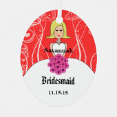 明るい赤紫色&コーラル結婚ズガウンブリデスメイドオーナメント メタルオーナメント (正面)