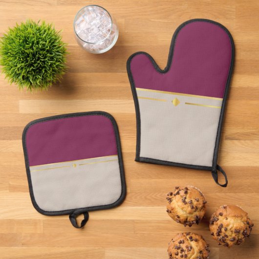 明るい赤紫色&タウペヘブン 鍋つかみ&鍋敷きセット (トップダウン)