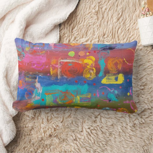 明るい赤紫色、ターコイズ、バイオレットおよび青の抽象芸術 ランバークッション (ブランケット)