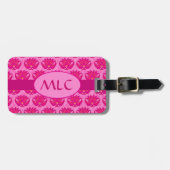 明るい赤紫色&ピンクアールヌーボーダマスクモノグラム ラゲッジタグ (正面横)