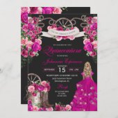 明るい赤紫色&ブラック女性のカーボーイウエスタンチャロキンセアニェラ 招待状 (正面/裏面)