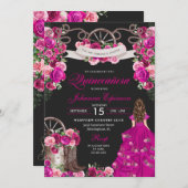 明るい赤紫色&ブラック女性のカーボーイウエスタンチャロキンセアニェラ 招待状 (正面/裏面)