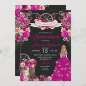 明るい赤紫色&ブラック女性のカーボーイウエスタンチャロキンセアニェラ 招待状 (正面/裏面)