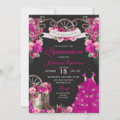 明るい赤紫色&ブラック女性のカーボーイウエスタンチャロキンセアニェラ 招待状 (正面)