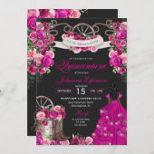 明るい赤紫色&ブラック女性のカーボーイウエスタンチャロキンセアニェラ 招待状 (正面/裏面)