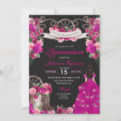 明るい赤紫色&ブラック女性のカーボーイウエスタンチャロキンセアニェラ 招待状 (正面)