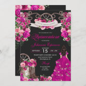 明るい赤紫色&ブラック女性のカーボーイウエスタンチャロキンセアニェラ 招待状 (正面/裏面)