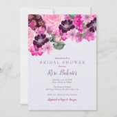 明るい赤紫色&プラムフローラブライダルシャワー 招待状 (正面)