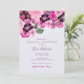 明るい赤紫色&プラムフローラブライダルシャワー 招待状 (スタンド正面)