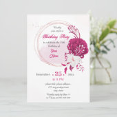 明るい赤紫色&ホワイトフローラリース誕生日パーティー 招待状 (スタンド正面)