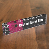 明るい赤紫色Gerberaデイジー黒/白旋回 デスクネームプレート (側面)