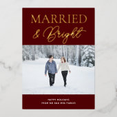 明るい赤結婚したい金ゴールドスクリプト写真クリスマス 箔シーズンカード (正面)