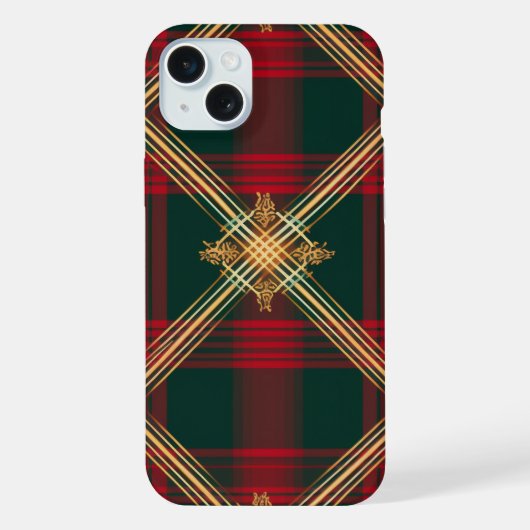 明るい赤緑金クリスマスチェック柄 iPhoneケース (裏面)