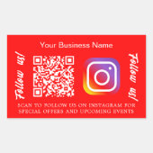 明るい赤色のビジネス名QRコードInstagram 長方形シール (正面)