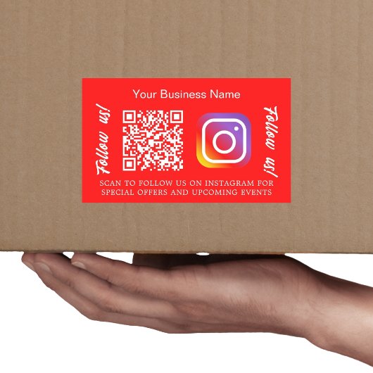 明るい赤色のビジネス名QRコードInstagram 長方形シール