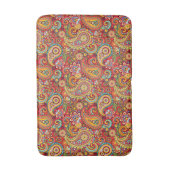 明るい赤色のフローラペイズリーのボヘミアンパターン バスマット (正面縦)