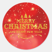 明るい赤金ゴールドメリークリスマスハッピーニューイヤー ラウンドシール (正面)