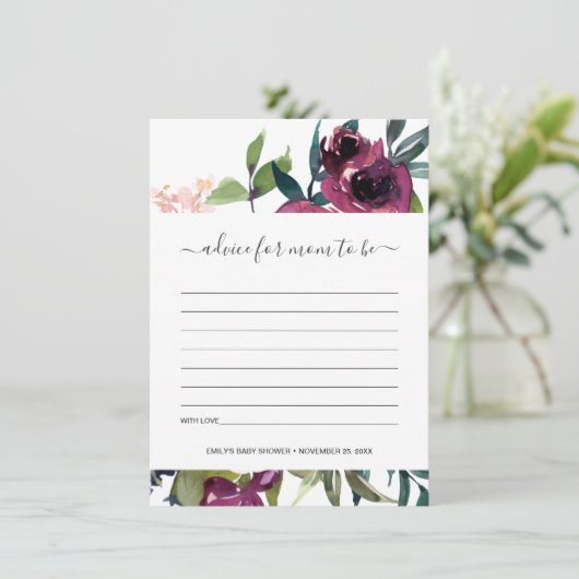 明るい赤面バーガンディフローラアドバイスベビーシャワー エンクロージャーカード (スタンド正面)