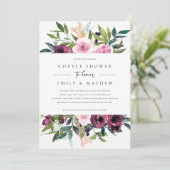 明るい赤面バーガンディフローラバンチカップルのシャワー 招待状 (スタンド正面)