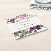 明るい赤面ブルグンフローラ束ブライダルシャワー スクエアペーパーコースター (アングル)