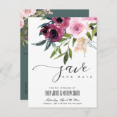 明るい赤面ブルゴーニュフローラバンチ日付を保存 案内ポストカード (正面/裏面)