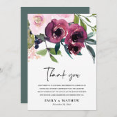 明るい赤面ブルゴーニュ水カラーフローラ束 サンキューカード (正面/裏面)