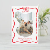 明るい赤4フォトドゥードルポインセチアのクリスマス シーズンカード (スタンド正面)
