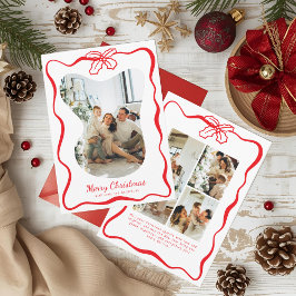 明るい赤4フォトドゥードルポインセチアのクリスマス シーズンカード