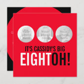 明るい赤80th EIGHTOH!フォトバースデー招待状 招待状 (正面/裏面)