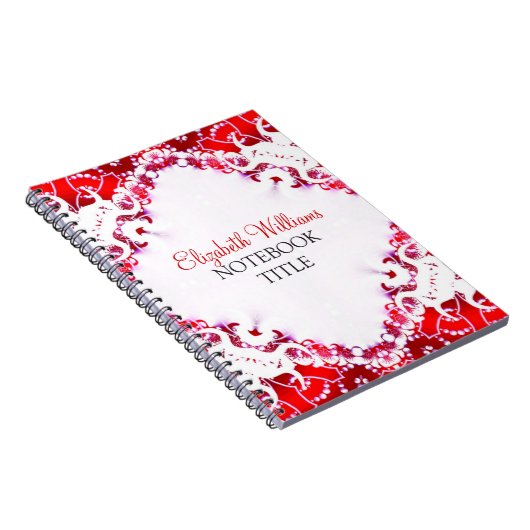 明るい赤+ホワイトダイヤモンドろうけつ染めノートブック ノートブック (右側)