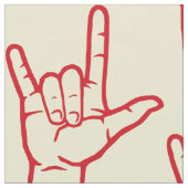 明るい赤ASL I愛パターン（の模様が）あるな生地 ファブリック (クローズアップ)