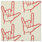 明るい赤ASL I愛パターン（の模様が）あるな生地 ファブリック (見本)