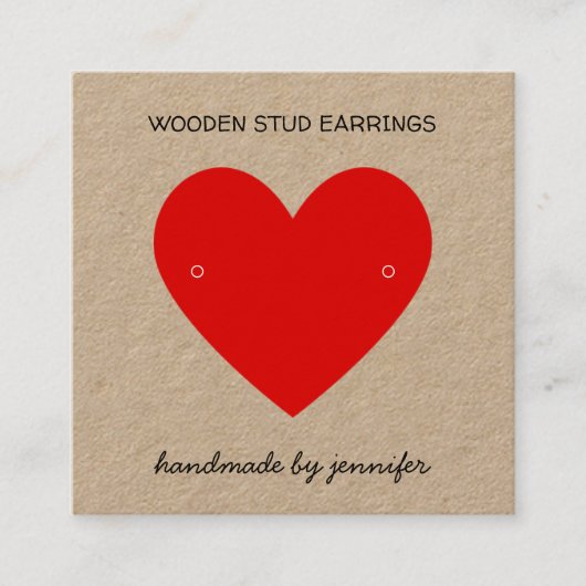明るい赤I愛するハート手作りイヤリングホルダー スクエア名刺 (正面)