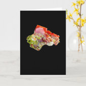 明るい赤Lustrous Wulfenite結晶の追加文字 カード (黄色い花)