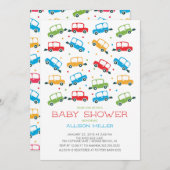 明るい車ああ男の子ベビーシャワー招待状 招待状 (正面/裏面)