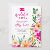 明るい野生の花のスクリプト写真の卒業 招待状 (正面)