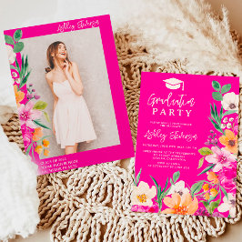 明るい野生の花のスクリプト写真の卒業 招待状