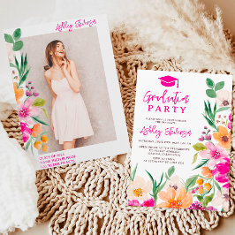 明るい野生の花のスクリプト写真の卒業 招待状