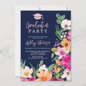 明るい野生の花のスクリプト写真の卒業 招待状 (正面)