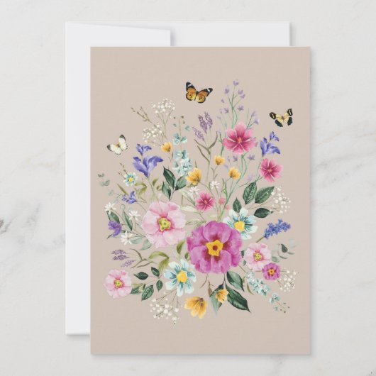 明るい野生の花バタフライ1st誕生日 サンキューカード (裏面)