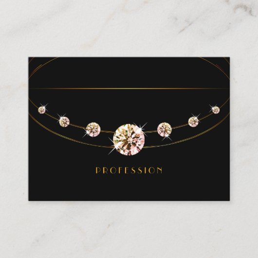 明るい金ゴールドエフェクト黒ときらめくダイヤモンド 名刺 (正面)