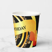 明るい金ゴールドスタイリッシュ装飾ハッピーバースデー 紙コップ (裏面)