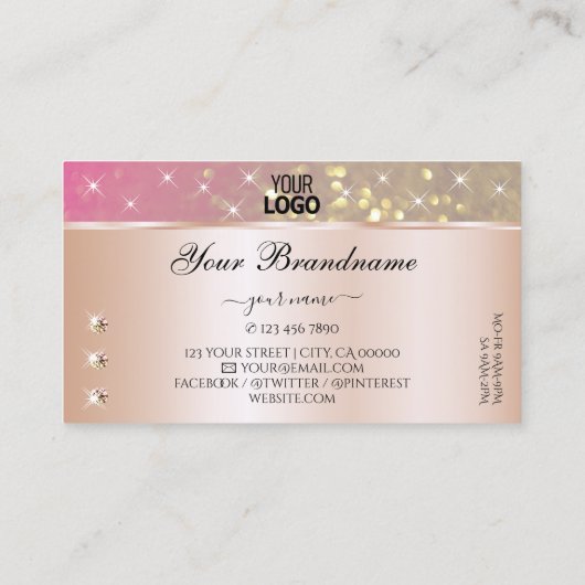 明るい金ゴールドピンクパープルグリッタージュエリー追加ロゴ 名刺 (裏面)