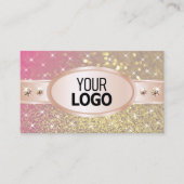 明るい金ゴールドピンクパープルグリッタージュエリー追加ロゴ 名刺 (正面)