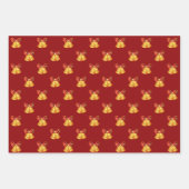 明るい金ゴールドベルと赤い雪の結晶クリスマス ラッピングペーパーシート (正面3)